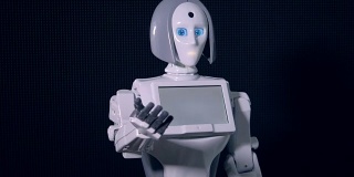 一个白色的大眼睛机器人示意有人加入它。