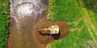 挖掘机在金河上挖掘。