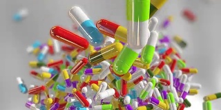 3D渲染多种颜色的医药药丸
