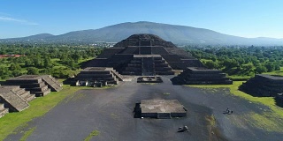 古中美洲城市特奥蒂瓦坎金字塔鸟瞰图，月球金字塔，墨西哥山谷，中美洲，4k超高清