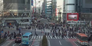 人们走过日本东京著名的涩谷十字路口