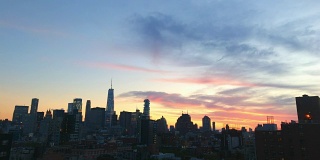 纽约城市天际线夜晚日落视图