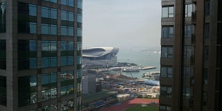 白天香港城湾建设市区全景4k中国
