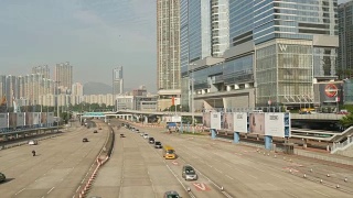 晴天香港交通高速公路湾建设全景4k中国视频素材模板下载
