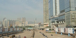 晴天香港交通高速公路湾建设全景4k中国