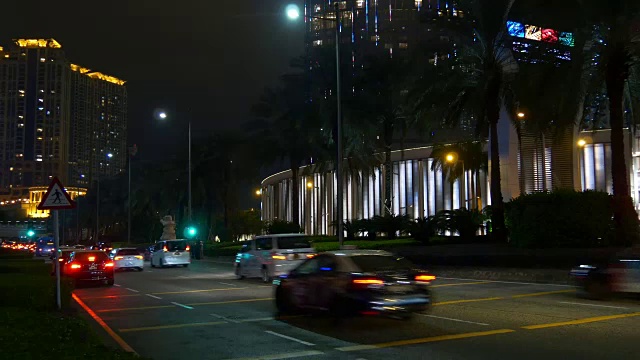 中国夜间时间澳门城市交通道路街景全景4k