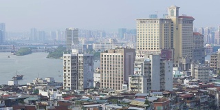 中国阳光日澳门城市景观生活部分屋顶海岸线全景4k