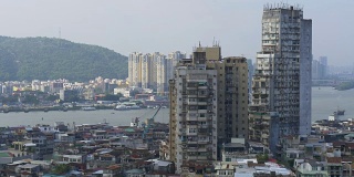 中国阳光日澳门城市景观公寓大楼屋顶海岸线全景4k