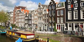 阿姆斯特丹天际线和运河，平移