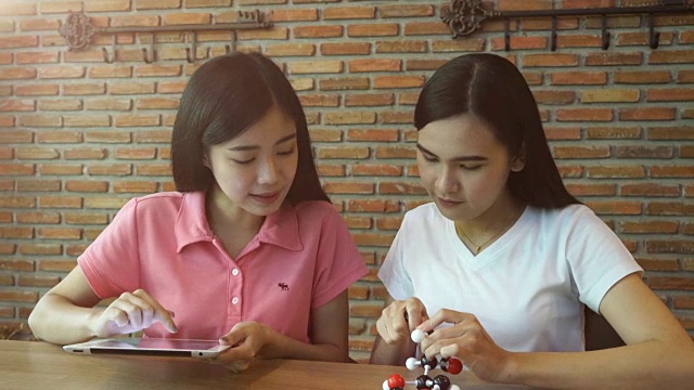 两个女孩在学习化学