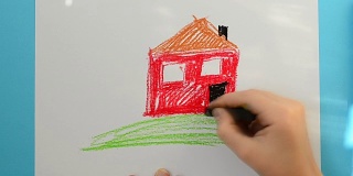 我们画的房子。这个孩子画了这幅画。加速视频。