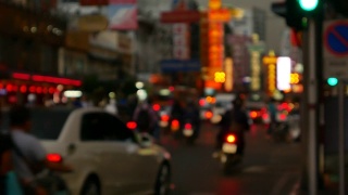晚上泰国曼谷中华城堵车视频素材模板下载