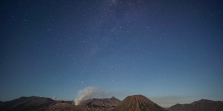 美丽的银河在印度尼西亚的bromo山的4K时间流逝。