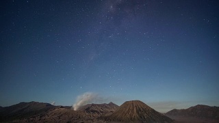 美丽的银河在印度尼西亚的bromo山的4K时间流逝。视频素材模板下载