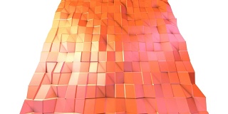 抽象简单的粉橙色低聚三维表面作为几何网格。软几何低多边形运动背景移动纯粉色橙色红色多边形。4K全高清无缝循环背景
