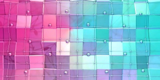 低多边形三维表面与飞行网格或网格和移动球体作为背景。软几何低聚背景纯蓝色粉红红色多边形。4K全高清无缝循环背景