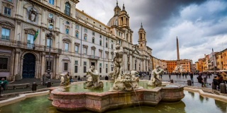 时间流逝:在罗马，意大利的纳沃纳广场- 4K城市景观，景观和建立