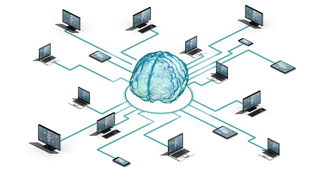 数字大脑连接连接服务器系统。物联网技术，3D立体观。