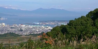 从静冈县鸟瞰清水海港和富士山