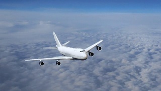 飞机在云层上飞行，商用飞机在飞行，正面视图视频素材模板下载