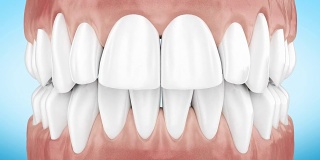 美丽的白色干净的牙齿缩放近距离3d动画。阿尔法通道。