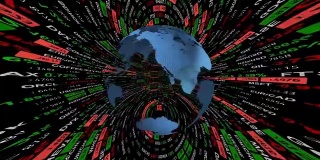 数字虚拟现实外汇股票市场行情板和全息地球地球的背景-新的优质金融业务动画动态视频片段