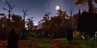 月光之夜被遗弃的阴森的墓地
