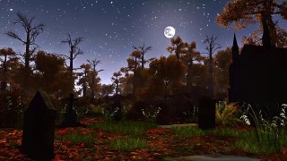 月光之夜被遗弃的阴森的墓地视频素材模板下载