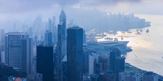 在多云的天空中拍摄的香港城市景观超过4K时间延时(放大)