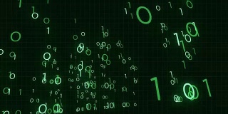 数字绿色计算机二进制代码浮动在软件系统中