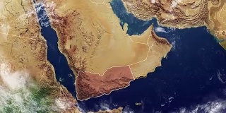 也门地图和边界，中东，阿拉伯半岛的物理地图，地图与浮雕和山脉
