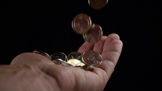 一枚欧元硬币落在手掌上视频素材模板下载