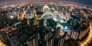 T/L HA TU鱼眼和鸟瞰图北京天际线的夜晚