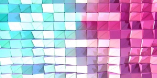 抽象简单的蓝色粉红色低多边形3D表面作为艺术背景。软几何低多边形运动背景移动纯蓝粉色多边形。4K全高清无缝循环背景