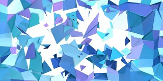 抽象简单的蓝紫色低聚三维分裂表面作为网络背景。软几何低多边形运动背景与纯蓝紫色多边形。4K全高清无缝循环背景