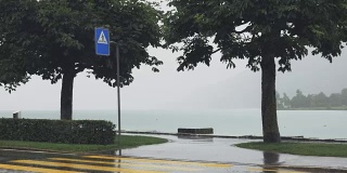 暴风雨城市天气中的瑞士湖