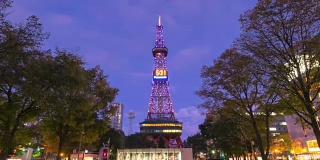 高清时间:札幌塔在黄昏的奥多里公园
