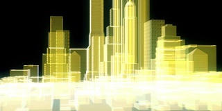 抽象的未来城市全息图的黑色背景。