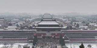 北京紫禁城，覆盖着白雪