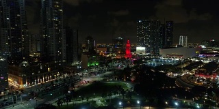 迈阿密市中心夜间空中城市景观
