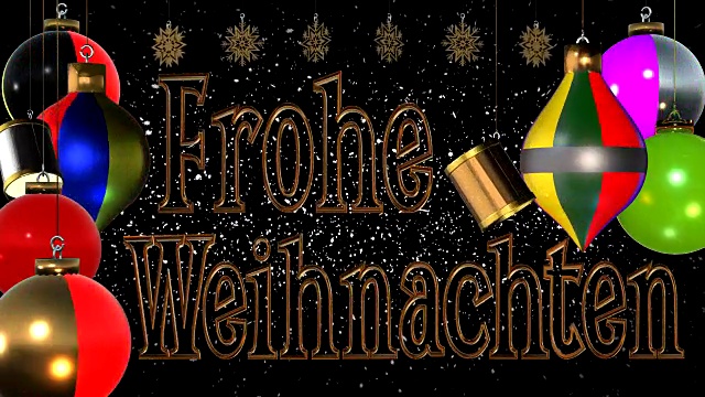 Frohe Weihnachten德国问候用圣诞装饰和雪