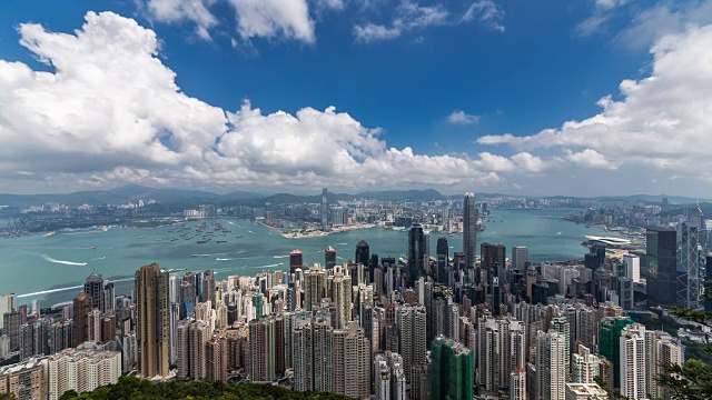 从山顶看香港的时间，鸟瞰图，地标景观，