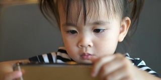 WS:小快乐的孩子用平板电脑。