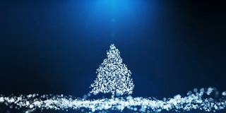 无缝循环，动画运动背景，粒子合并成一个圣诞树形状与光线束。