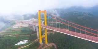 悬索桥鸟瞰图连接之间的山，g徽州，中国