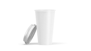 空白白色一次性纸杯打开塑料盖模拟视频素材模板下载