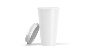 空白白色一次性纸杯打开塑料盖模拟