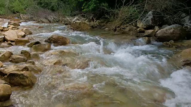 山河中奔流冒泡的水春天的细沟流。自然成分。