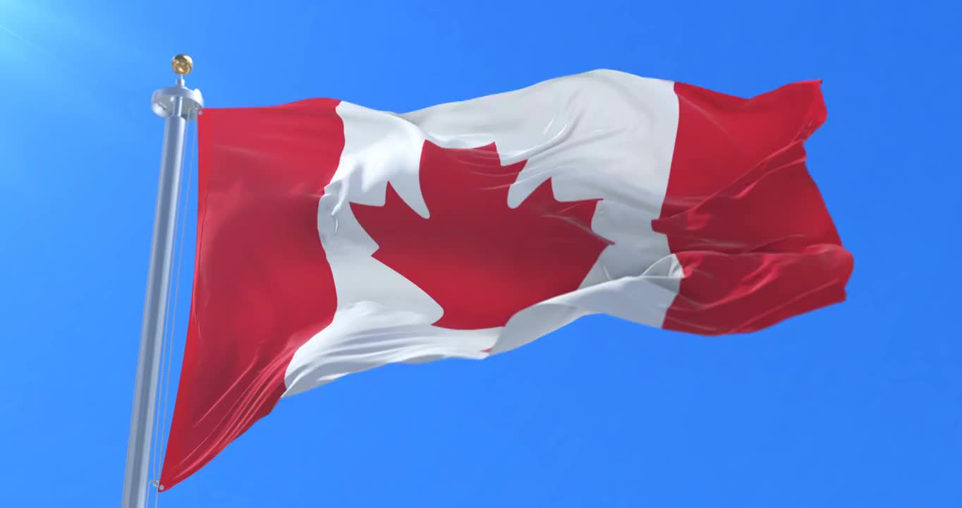 蓝天中飘扬的加拿大国旗