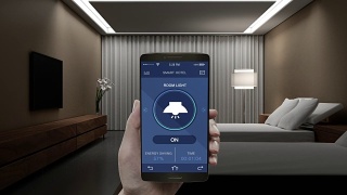 酒店、家居床房灯开、关节能效率控制在移动应用、智能手机、智能家居、物联网。视频素材模板下载